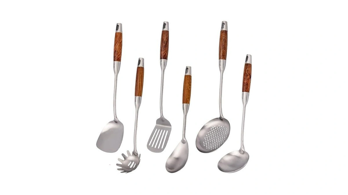 Valeska 304 Stainless Steel Kitchen Utensils Set With Wood Handle,