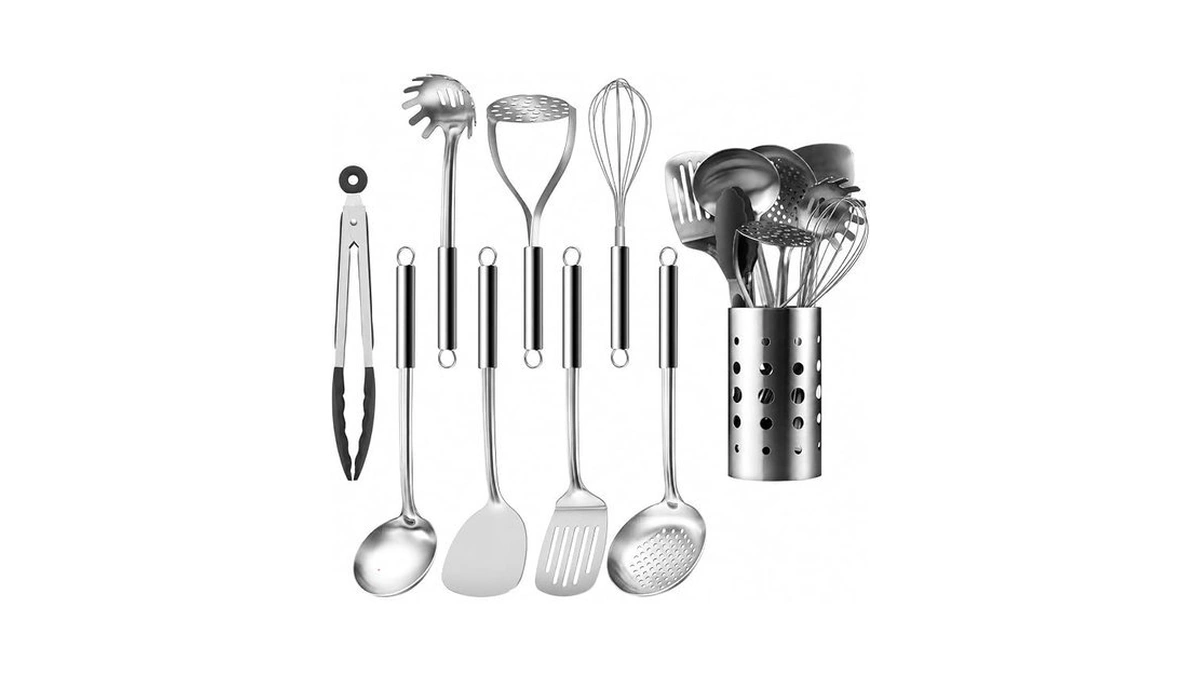 Pleafind Cooking Utensils Set - 9 Pcs Stainless Steel Kitchen