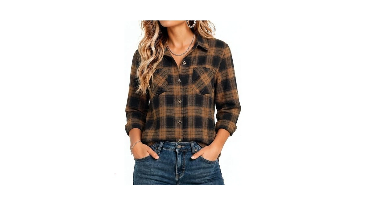 Zeagoo Women Flannel Shirt Buffalo Checked Plaid Long Sleeve Button