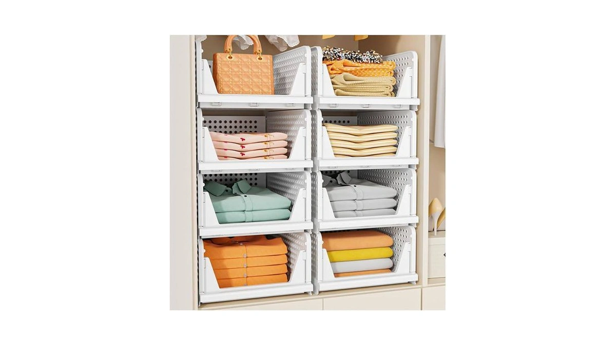 Snslxh 5 Pack Stackable Closet Storage Basket, Multifunctional & Foldable