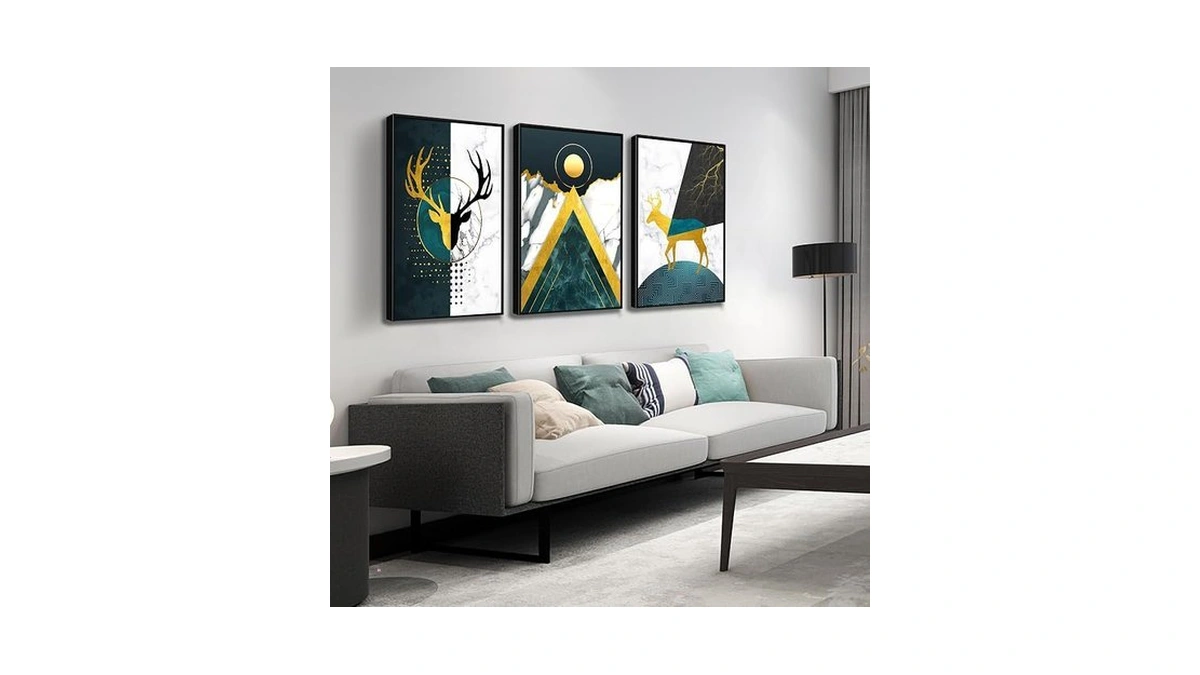 Boho Canvas Wall Art Set Of 3 With Black Frame,