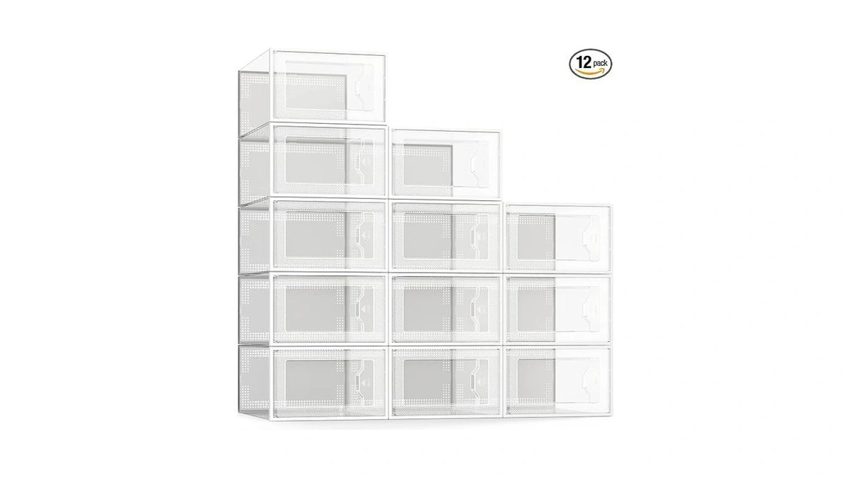 See Spring 12 Pack Shoe Storage Box, Clear Plastic Stackable