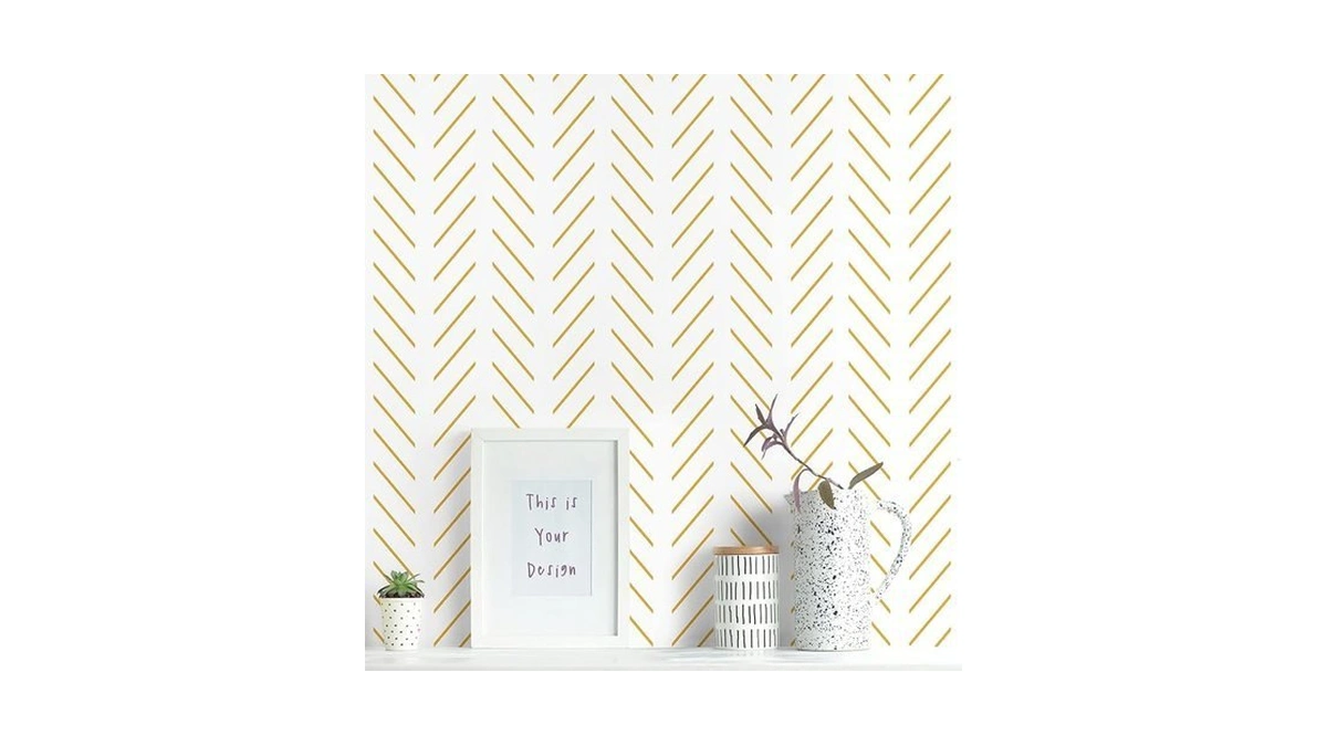 Erfoni Yellow White Herringbone Wallpapers