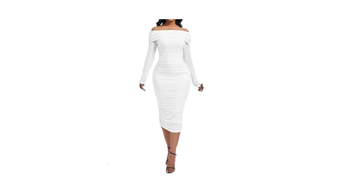Yucixitug Women Ruched Off The Shoulder Going Out Spring Bodycon