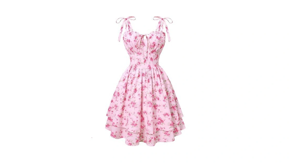 Floral Mini Dress For Women Teens Corset Graduation Sundress Pink