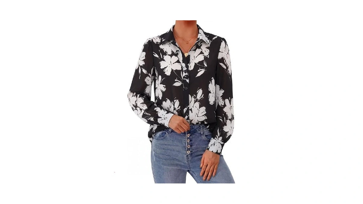 Prettygarden Women's Floral Blouses Dressy Casual V Neck Button Down