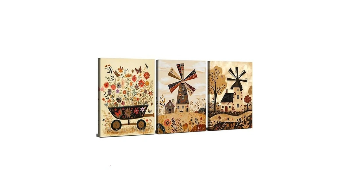 Boho Wall Art Beige Barn Windmill Wall Decor Living Room