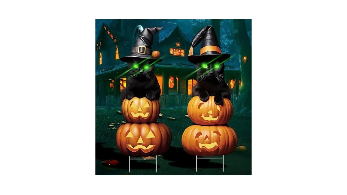 2pcs 4.0ft Black Cat Halloween Decorations Outdoor- Plastic Yard Signs