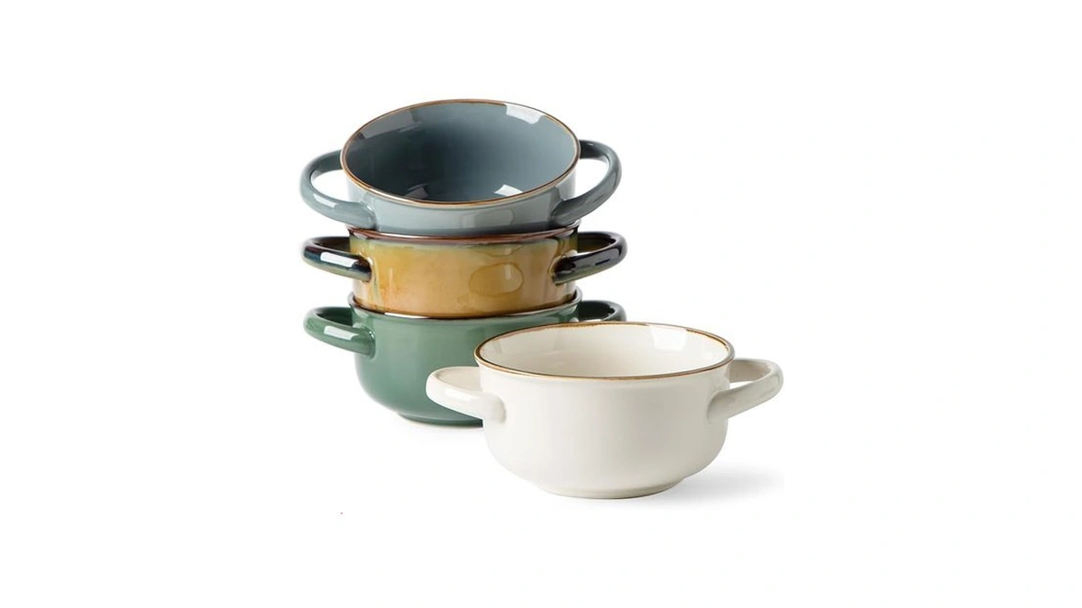 Monito Ceramic Salad Bowl With Handles, 28 Oz French Onion