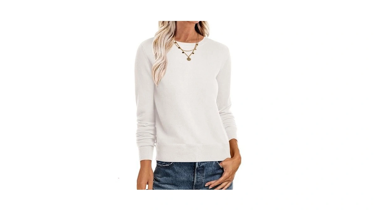 Anrabess Women’s Long Sleeve Crew Neck Sweater Top White Xxl