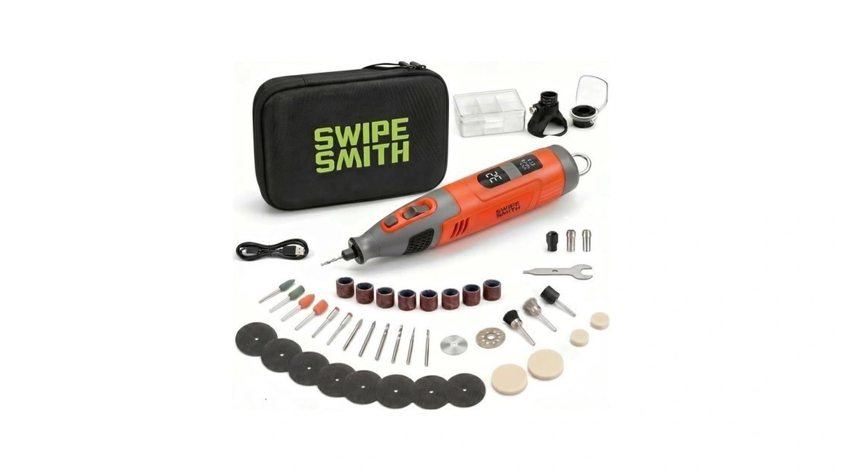 Swipesmith 12v Cordless Rotary Tool Kit, Brushless Motor, Lcd Display,