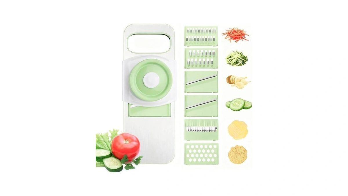 Zkiron Stainless Steel Mandoline Slicer For Kitchen, 6-in-1 Handheld Vegetable