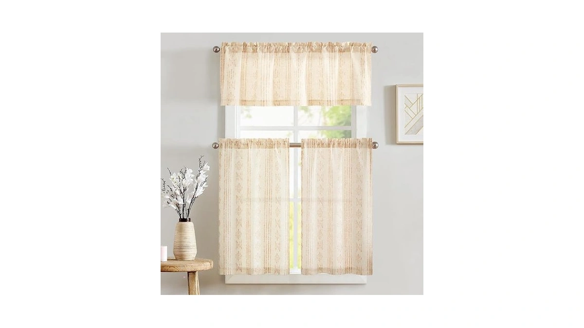 Jinchan Green On Beige Boho Kitchen Curtains And Valance Set
