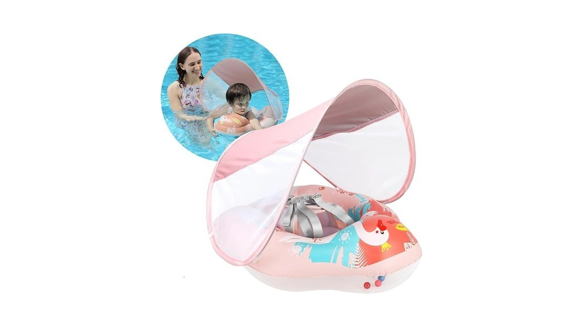 Swimbobo Infant Pool Float With Sun Canopy Inflatable Baby Swimming