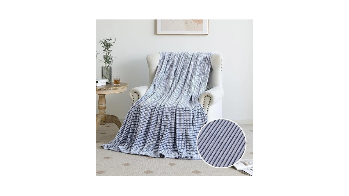 Pleasant Boulevard | Fuzzy Throw Blanket Double-sided Design Checkered Striped
