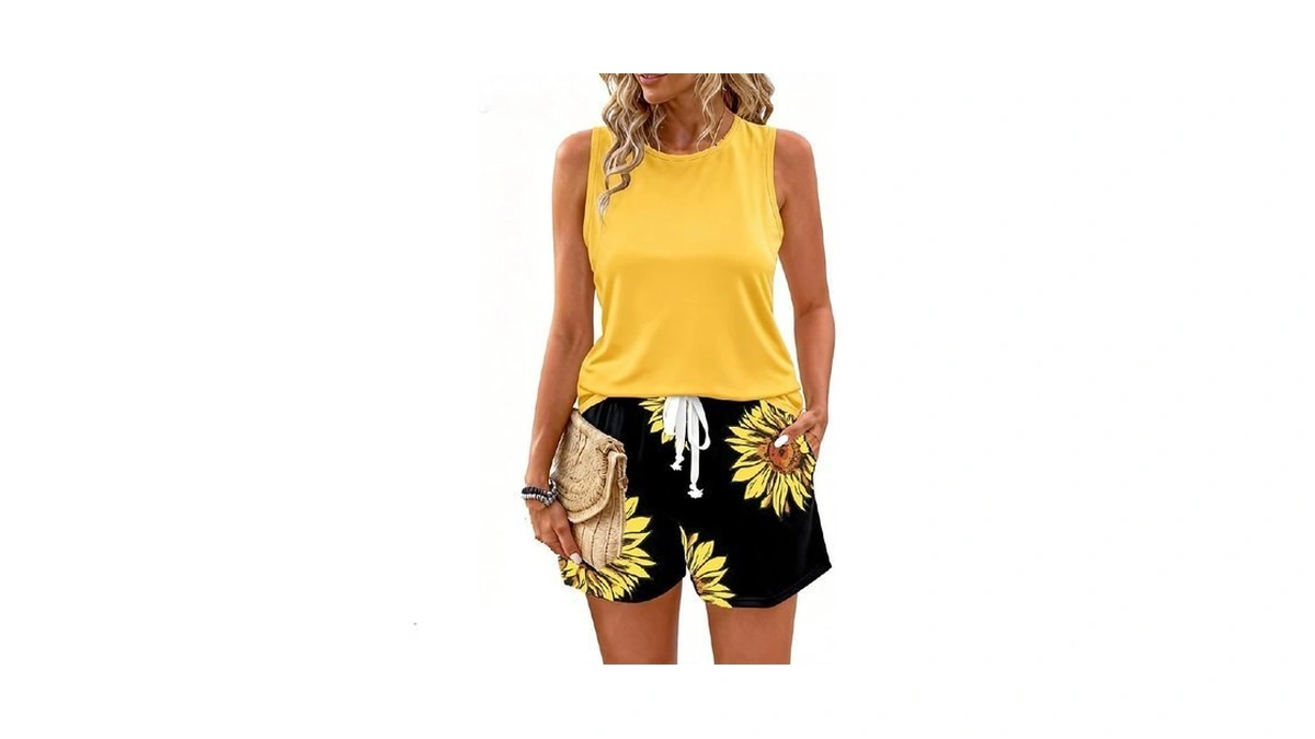Lotucy Women Summer Shorts Sets 2 Piece Tropical Tropical Vacation