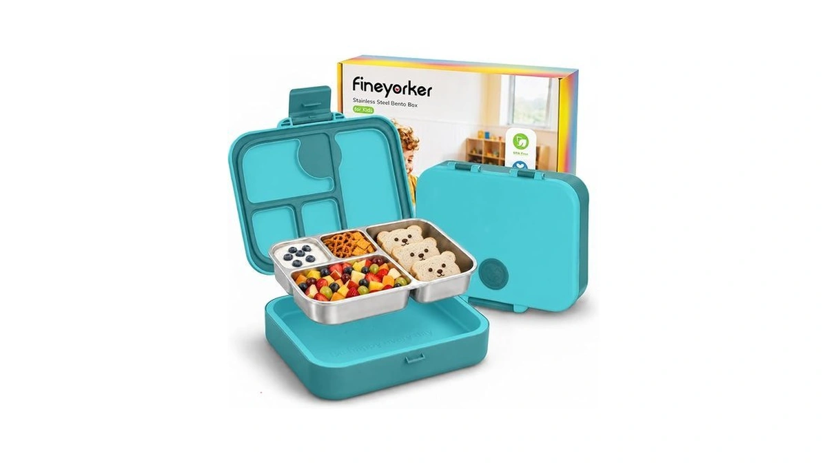 Fineyorker Kids Stainless Steel Bento Lunch Box, 4 Compartments