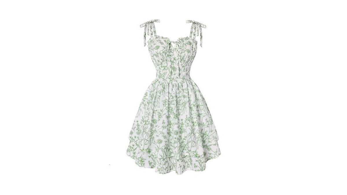 Floral Mini Dress For Women Teens Corset Graduation Sundress Green
