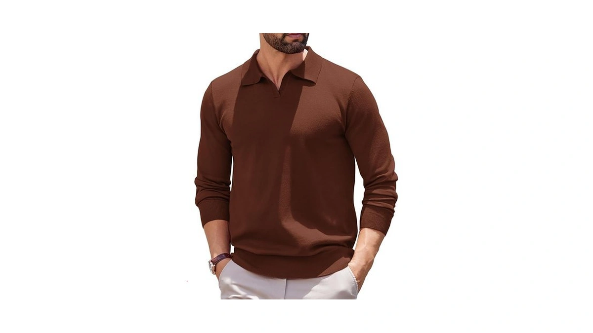 Coofandy Long Sleeve Polo Shirts For Men Knit Polo Sweater