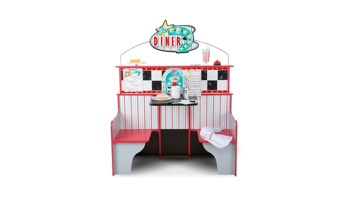 Melissa & Doug Double-sided Wooden Star Diner Restaurant Play Space