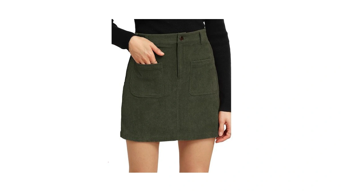 Kate Kasin Women Fall Green Corduroy Mini Pencil Skirt With
