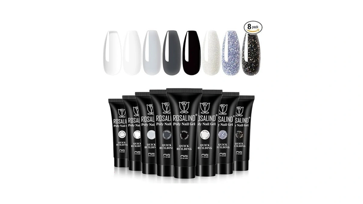 Rosalind Mini Black Glitter Color Poly Nail Gel Set, 8