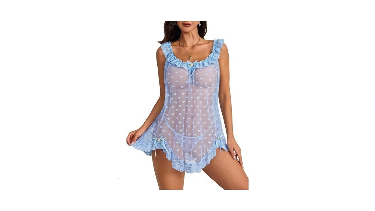 Avidlove Women's Lingerie Set 2 Piece Mesh Lace Sheer Chemise