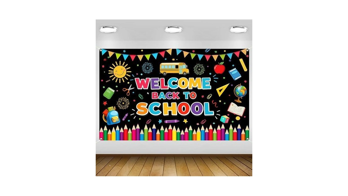 Back To School Banner Backdrop 5.9x3.6ft Colorful Pencil Welcome Back