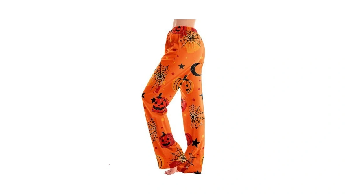 Halloween Pajamas Women Pants Baggy Pumpkin Wide Leg Lounge Pants