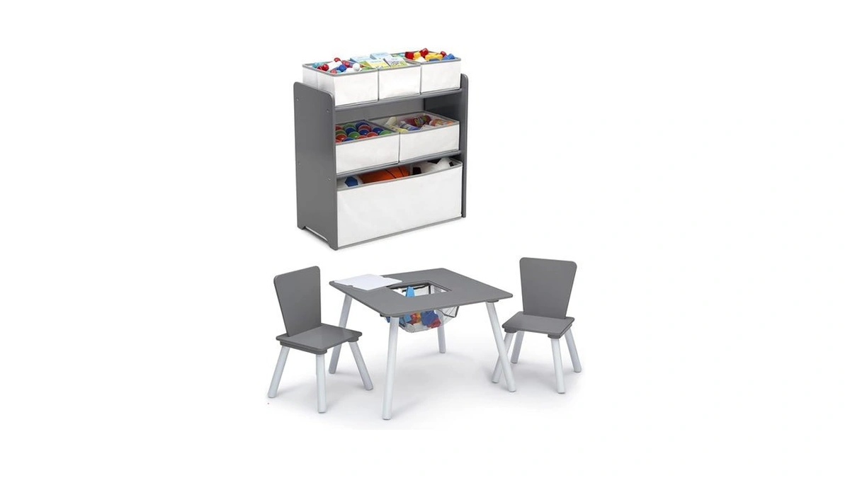 Delta Children 4-piece Toddler Playroom Set, Grey/white