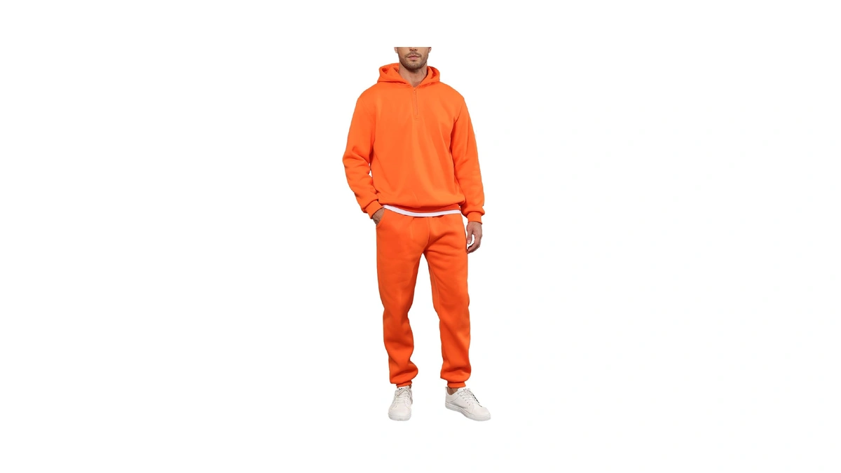 Jihuilai Orange Men Track Suits 2 Piece Set Quarter Zip
