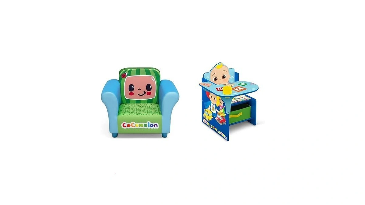 Delta Children Cocomelon Upholstered Chair And Desk With Storage Bin