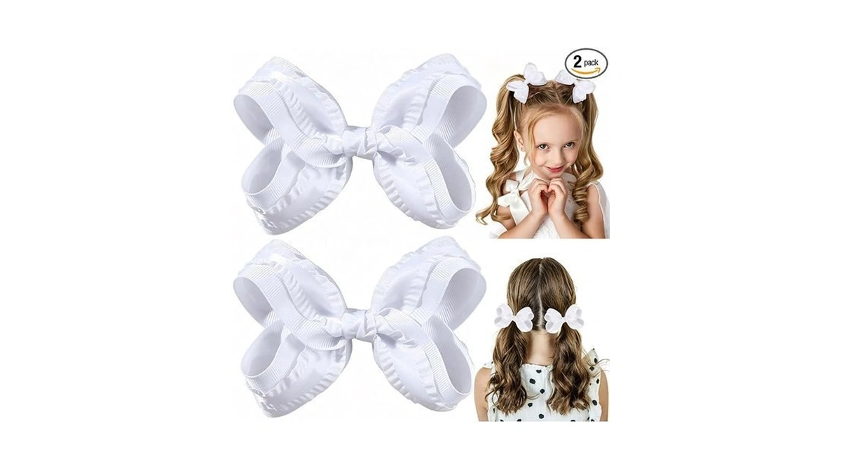 Pabobit 2pcs Grosgrain Ribbon Hair Bows For Girls, 5 Inch