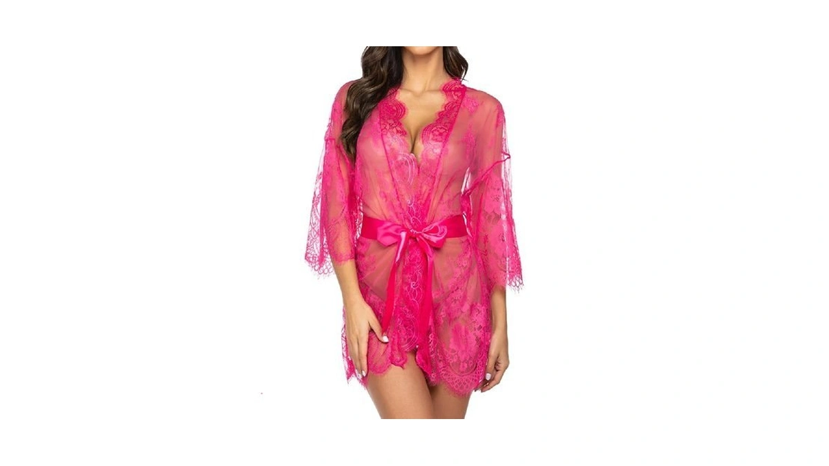 Avidlove Lingerie Robe Women's Lace Kimono Robe Babydoll Lingerie Mesh