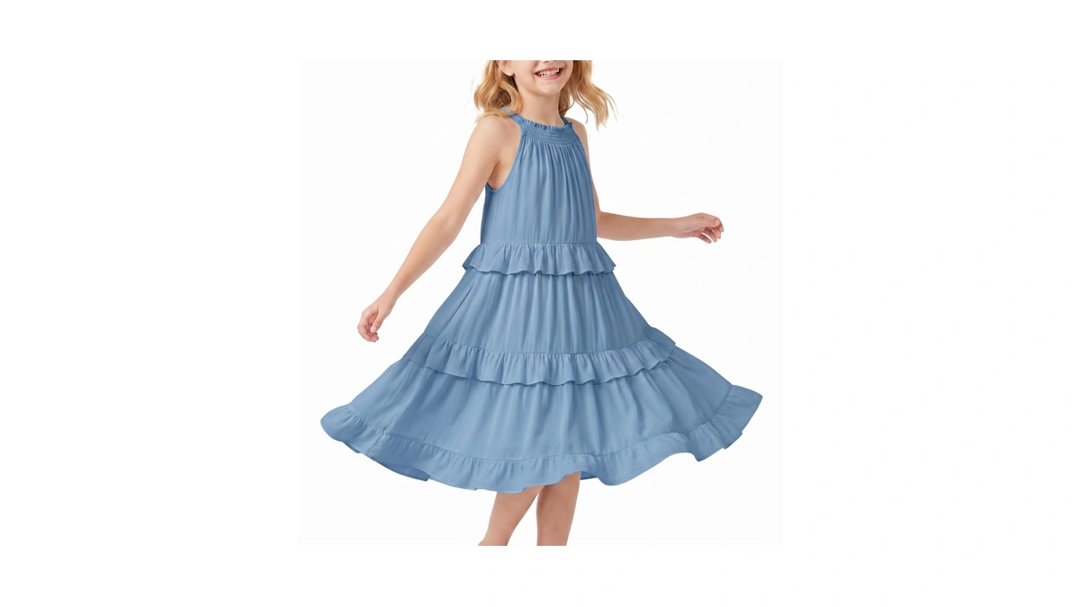 Simplee Kids Girls Summer Halter Dress,sleeveless,blue,6-7 Years