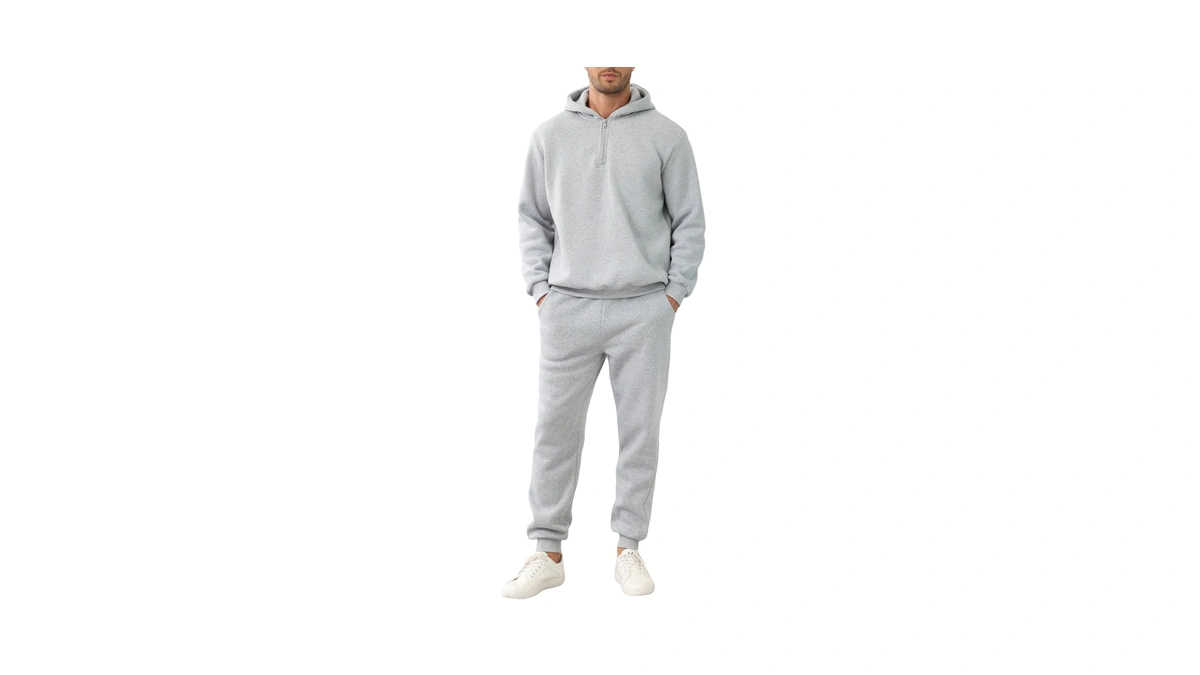 Linmyzai Grey Men's Tracksuits Long Sleeve Casual Sweatsuits Quarter Zip