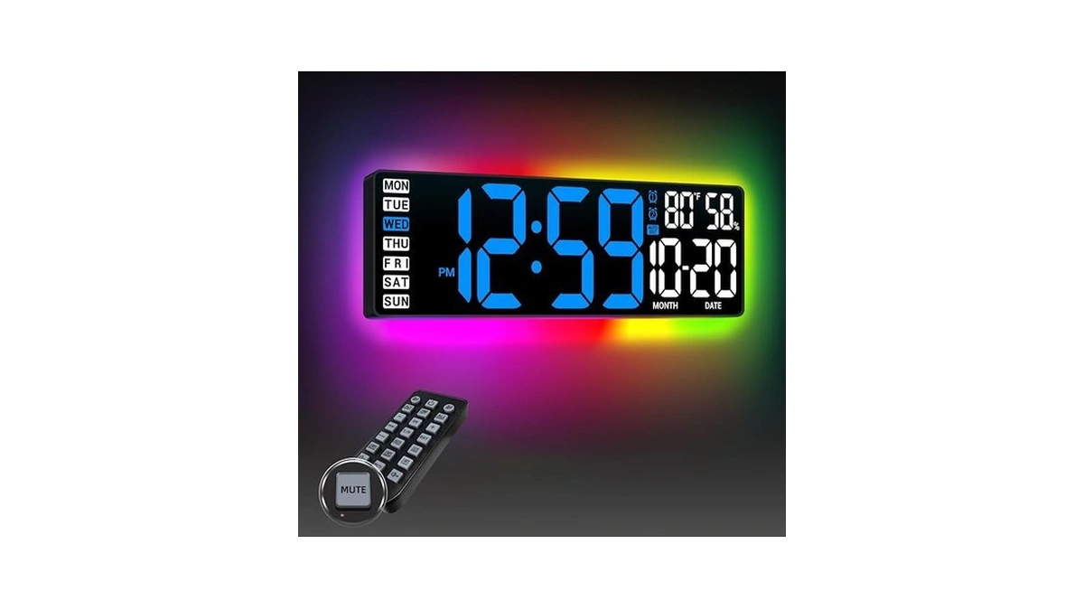 Ansoper 16.5" Large Digital Wall Clock With Blue Led Display,