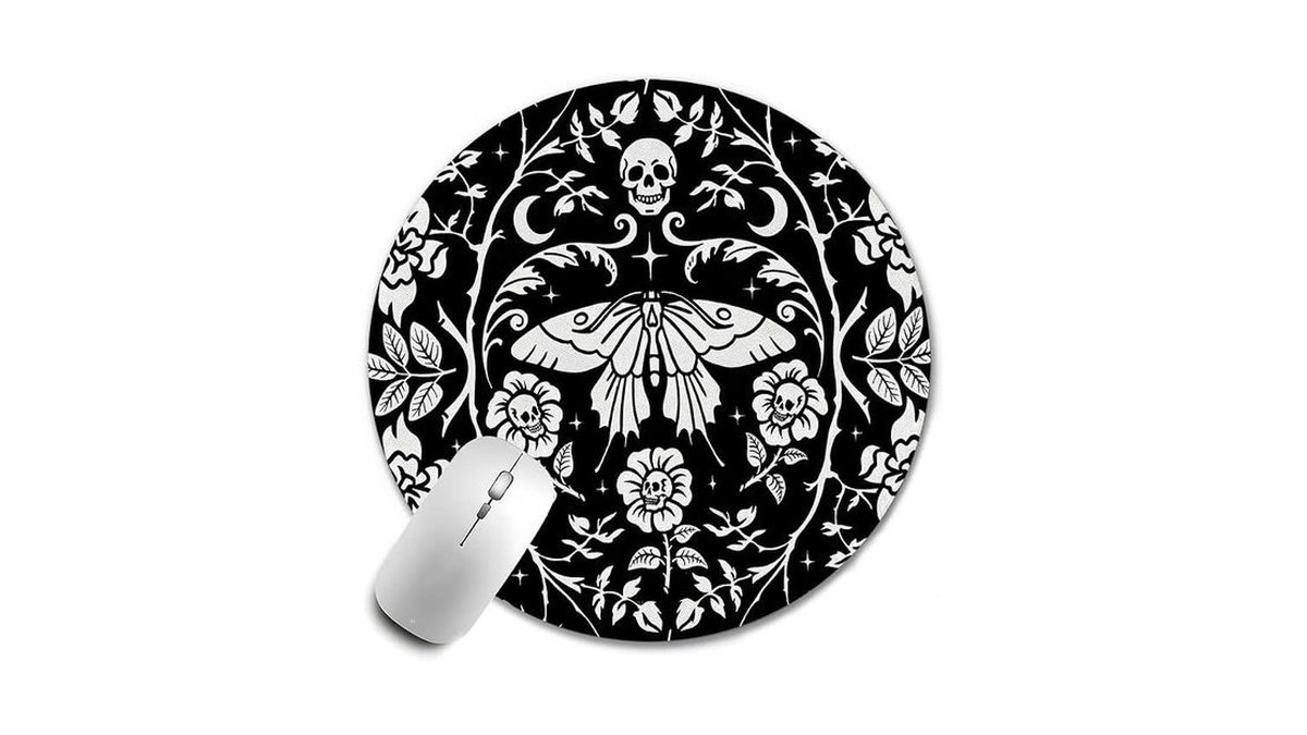 Woogcheir Goth Mouse Pad,vintage Skeleton Moth Round Mousepad,aesthetic Mouse Pad,
