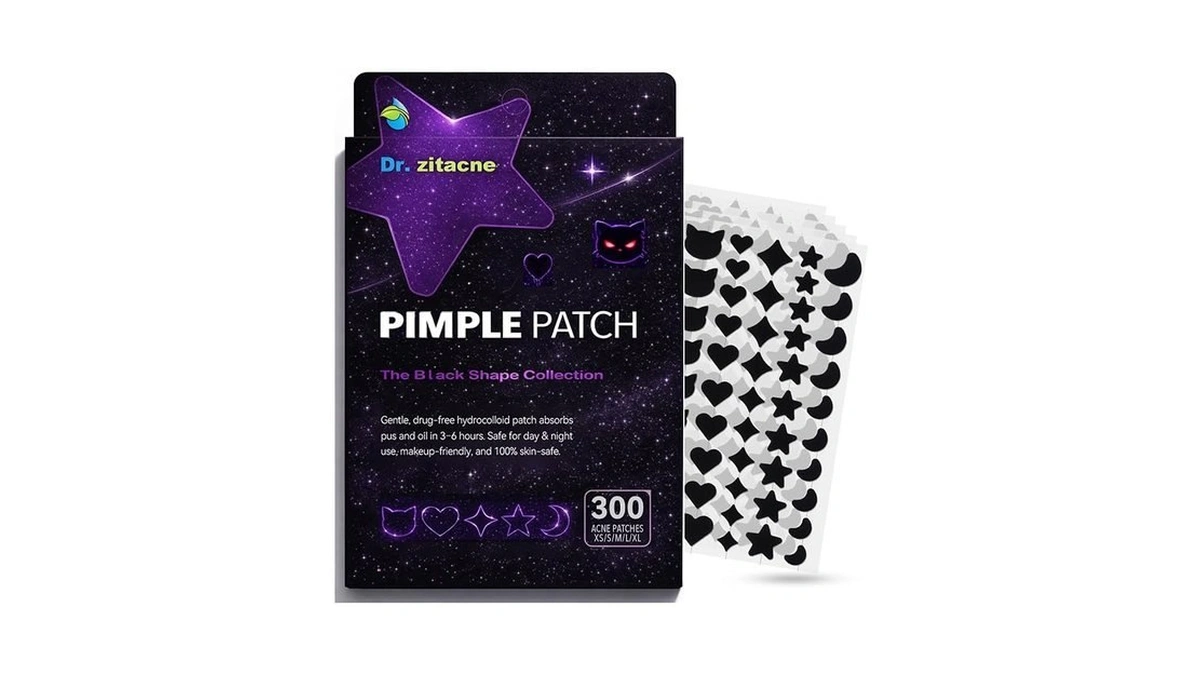 300ct Black Pimple Patches For Face, 5 Sizes Hydrocolloid Acne