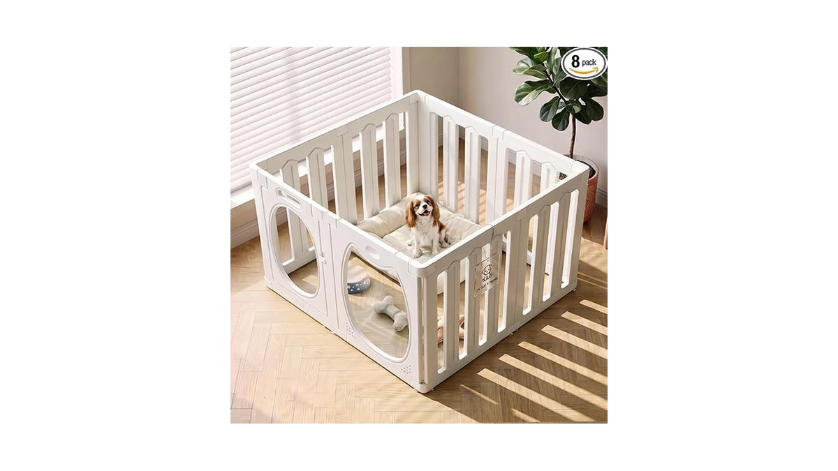 Tneltueb Clear Acrylic Indoor Dog Playpen With Door, Modern Dog