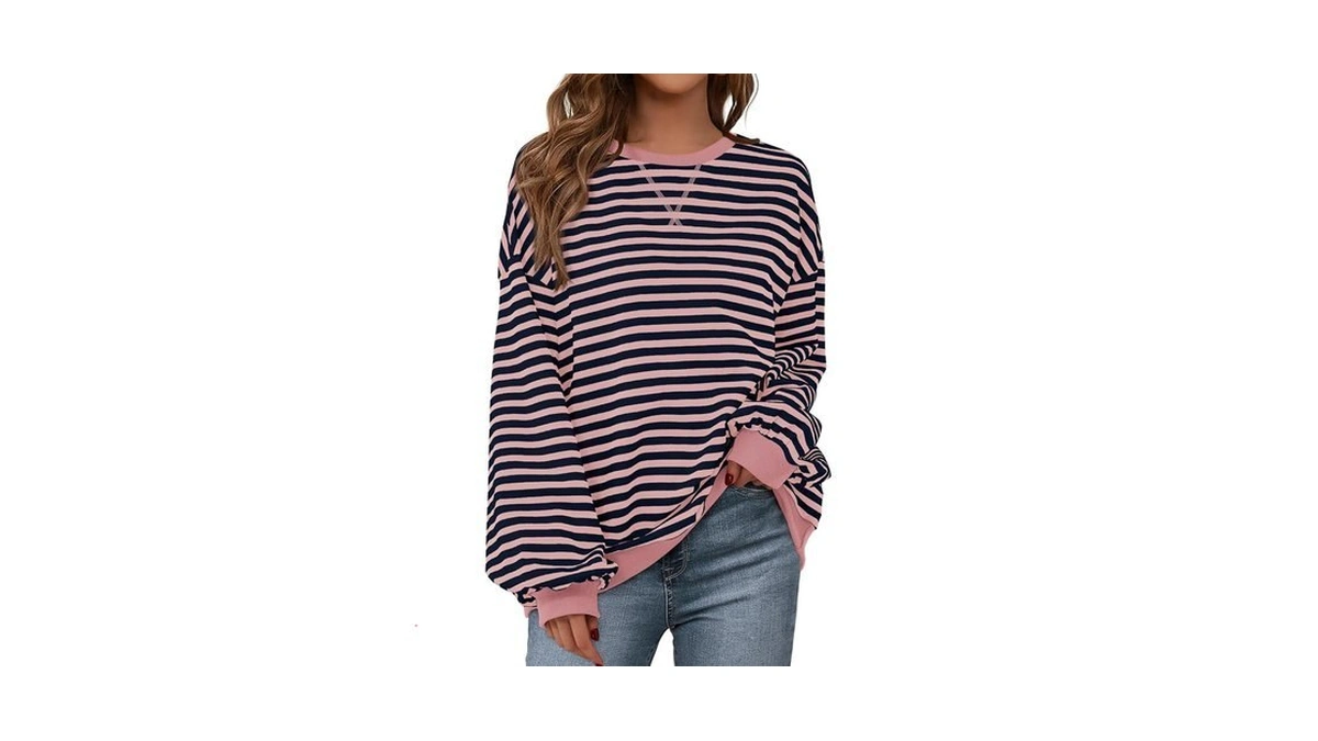 Btfbm Oversized Sweatshirt For Women 2026 Fall,pink Navy,xl