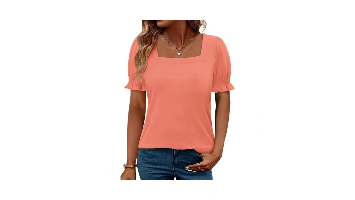 Crazy Grid Womens Summer Blouses Puff Short Sleeve Shirts Square