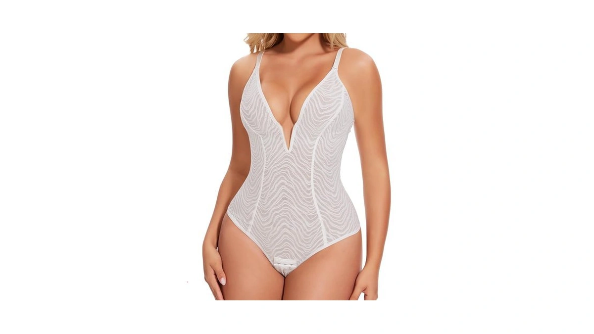Joyshaper Lace Shapewear Bodysuits Deep V Lace Corset Tops Thong