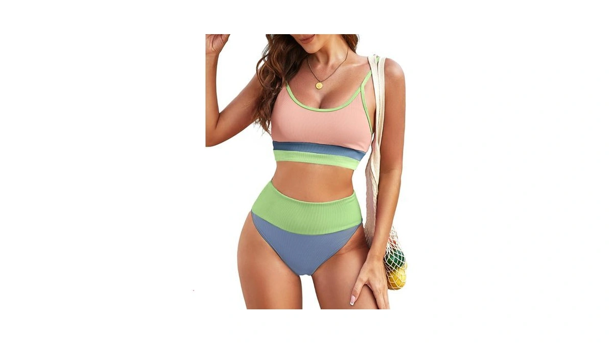 Herseas Womens High Waisted Bikini Sets 2026 Ribbed Color Block