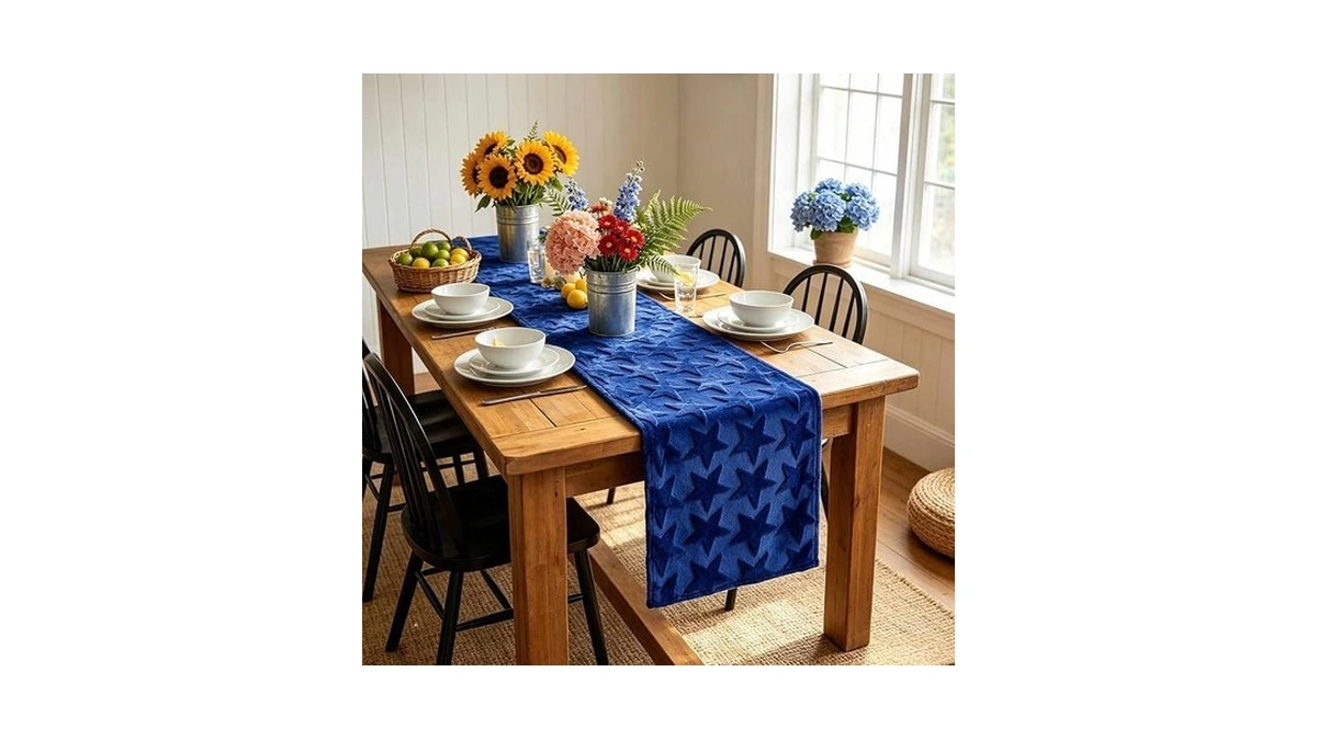 Yuboo Blue Star Table Runner 70 Inches Long, Dresser Runner