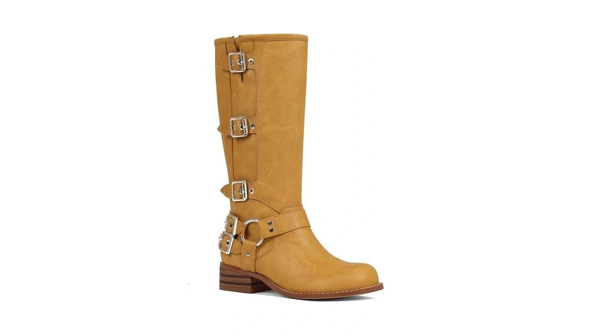 Aminugal Yellow Knee High Boots For Women Wide Calf Square
