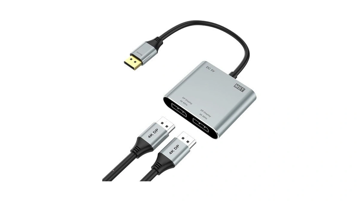 Displayport To Dual Displayport Splitter Adapter, 4k@60hz Display Port Splitter