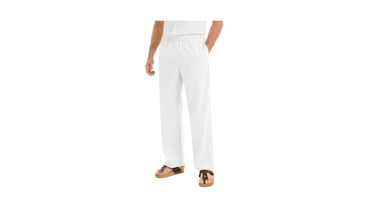 Auxo Mens Linen Pants Casual Beach Summer Elastic Waist Trousers
