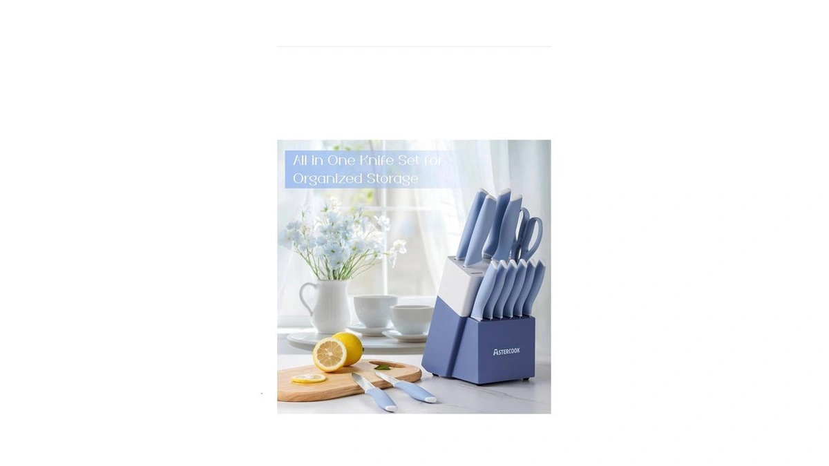 Astercook Kitchen Knife Set With Block And Sharpener 15 Piece