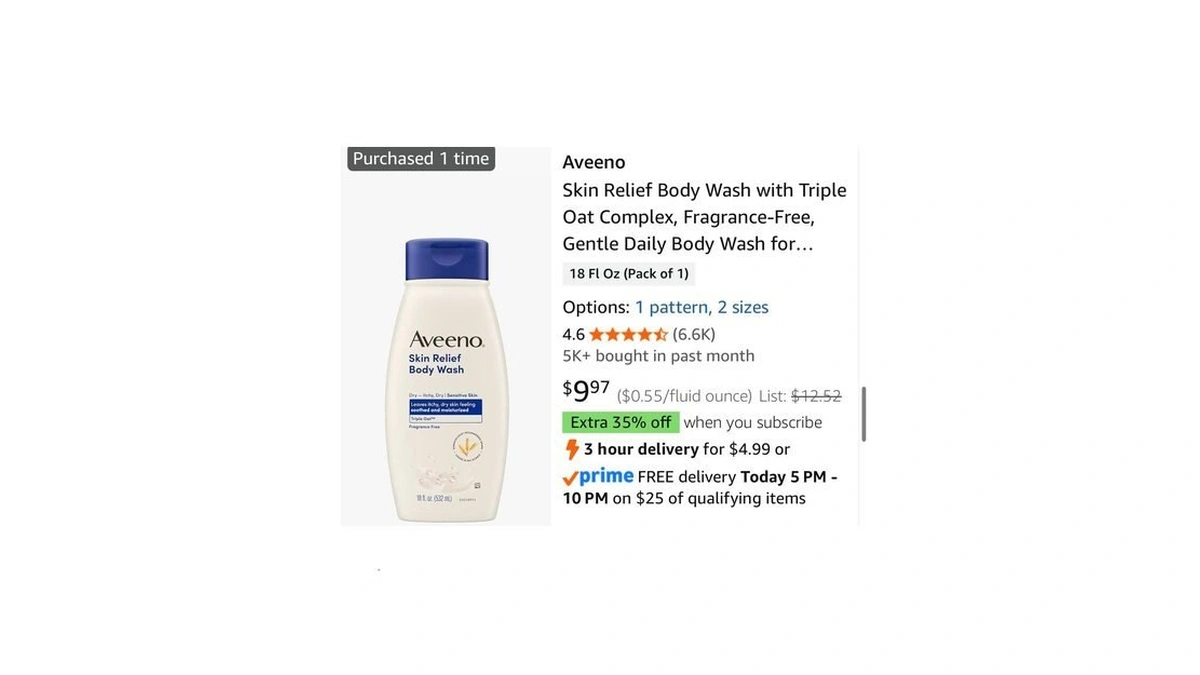 Aveeno Skin Relief Body Wash With Triple Oat Complex, Fragrance-free,